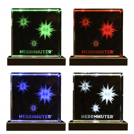 Crystal-glass-cube with RGB-colour LED-socket
